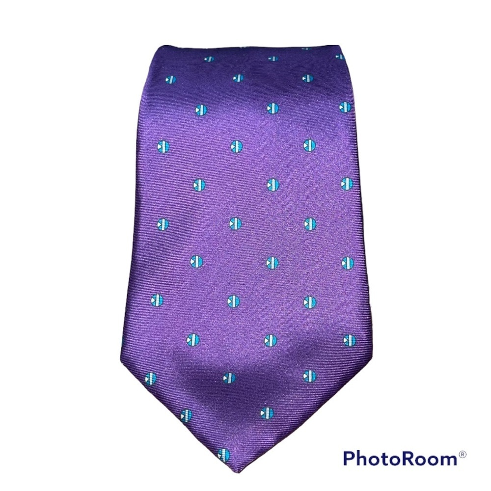 VTG Christian Dior Mens Neck Tie Geometric Purple Power Dots GUC